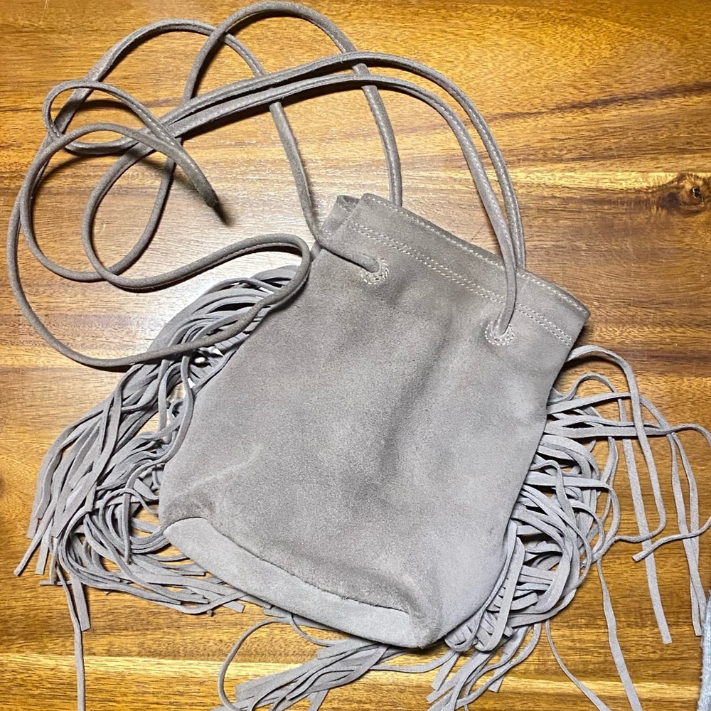 Lavender suede fringe bag